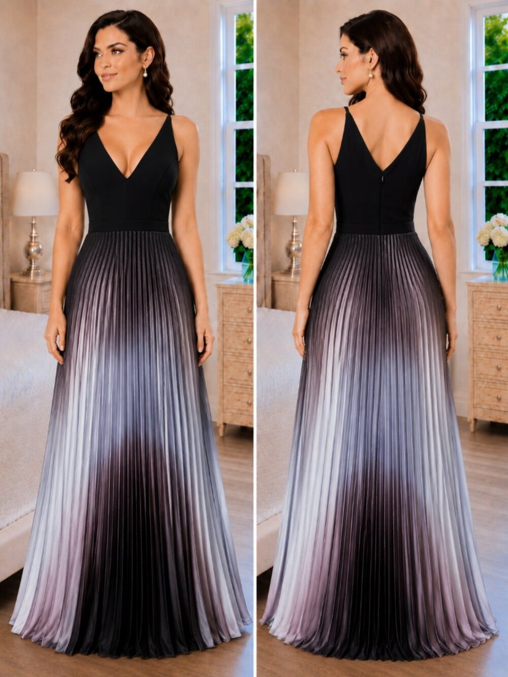 Betsy & Adam Gray Pleated Shimmer Formal Gown $268